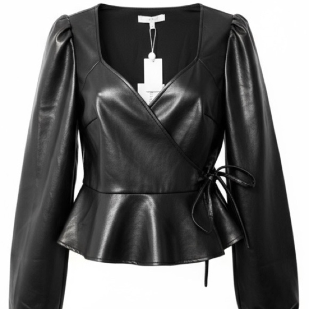 WAYF Women’s Y2K‎ Faux Leather Wrap Top Moto Wester Sz. Small Black Long Sleeve - Picture 2 of 9